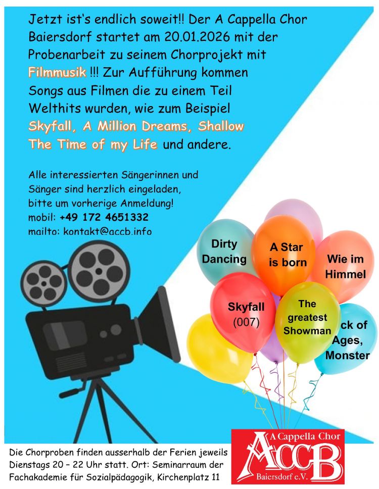 Ankündigung Chorprojekt 2026 - Filmmusik